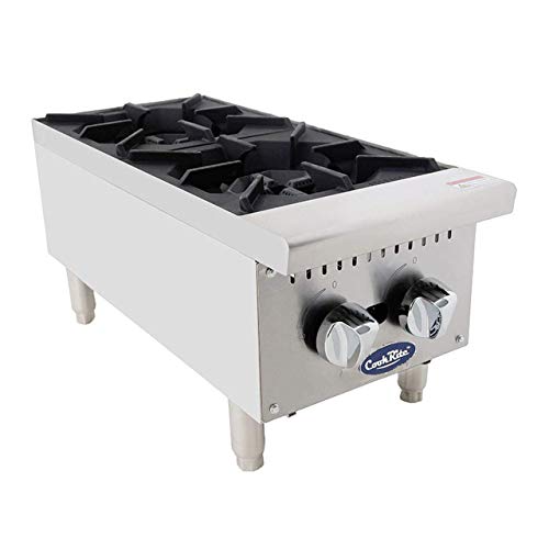 Atosa CookRite ACHP-2 12" Heavy Duty Vertical Countertop Gas Hot Plate Stock Pot Range for Hotel Food Truck | 12"W x 27 3/5"D x 13.5"H, Stainless Steel, (2) Burner 64,000 BTU, Liquid Propane (LP)