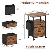 GYIIYUO 2 Drawer File Cabinet with 24'' Extended Desktop, Mobile Filing Cabinet, Rolling File Cabinet with Side Bag, Fabric Drawer, Fits A4/Letter Size, Printer Stand Home Office, Light Brown