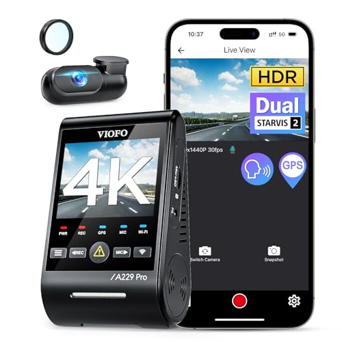 VIOFO A229 Pro 4K HDR Dash Cam, Dual STARVIS 2 IMX678 IMX675, 4K+2K Front and Rear Car Camera, 2 Channel with HDR, Voice Control, 5GHz WiFi GPS, Night Vision 2.0, 24H Parking Mode, Support 512GB Max