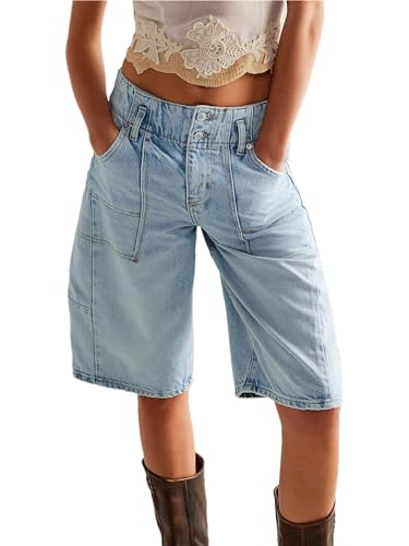 LifeShe Women's Denim Long Shorts Casual Baggy Bermuda Low Waist Summer Barrel Short Jean Pants