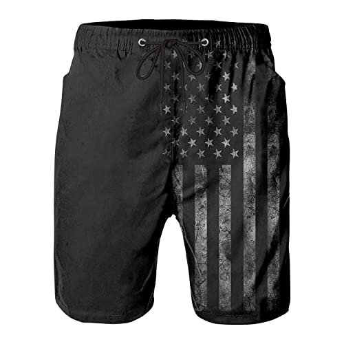FT FENTENG Mens Swim Trunks for Men, Hawaii Quick Dry Beach Shorts Swimming Trunks, Vintage Black American Flag Board Shorts Men's Swimwear Bathing Suit with Mesh Lining, Medium