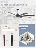 ZMISHIBO 72 inch Large Ceiling Fans with Lights and Remote, Indoor/Outdoor Black Modern Ceiling Fan for Kitchen Living Room Patio, 6 Speed Reversible Quiet DC Motor, 3 CCT, Dual Finish 8 Blades