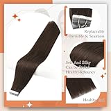 Full Shine Tape in Hair Extensions Remy Human Hair Invisible Skin Weft Color 2 Dark Brown Tape Hair Extensions Brazilian Hair 18 Inch 50 Gram Per Package 20 Pieces Seamless Human Hair Extensions