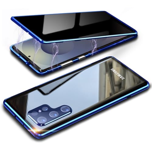 Magnetic Privacy Case for Samsung S25 Ultra,Anti Peeping Screen Protector Double-Sided Tempered Glass Metal Bumper Anti SPY Cover,360 Degree Phone Case for Samsung Galaxy S 25 Ultra,Blue