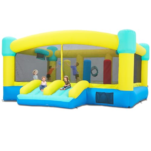 HOMMOW Big Bounce House,15 x 14.8 FT Inflatable Bounce Castle for Kids 3-12,Outdoor/Indoor Bouncy House with Blower,Slides,Obstacles,Trampolines,Basketball Hoop