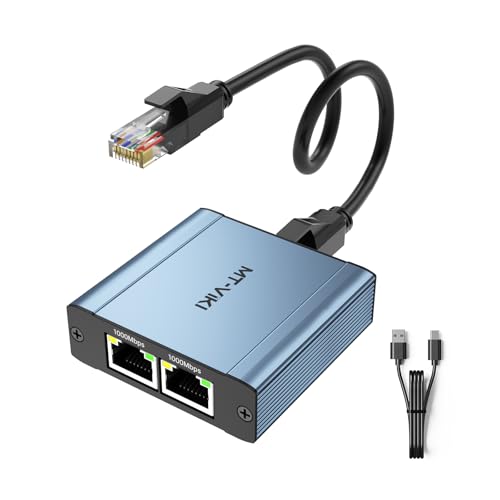 MT-VIKI Ethernet Splitter 1 to 2 High Speed 1000Mbps, Gigabit Dual RJ45 Splitter Adapter for Cat5/5e/6/7/8 Cable [2 Devices Simultaneously Networking]