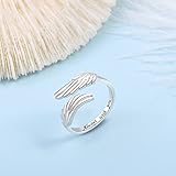 YLT 925 Sterling Silver Feather Angel Wings Ring Adjustable Dainty Wrap Open Thumb Rings for Women