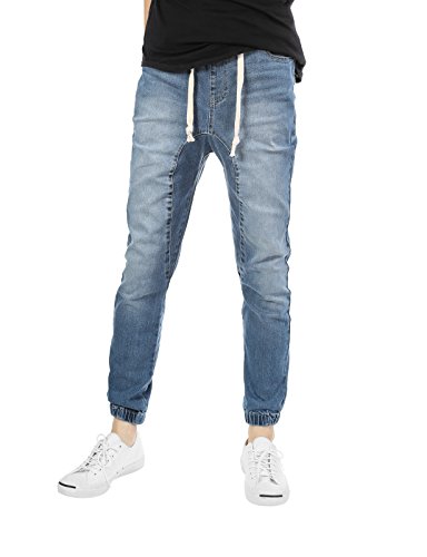 Allsense Men's Slim-Fit Twill Drop-Crotch Denim Jogger Pants, Vintage Blue, Medium