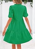 KIRUNDO Eyelet Summer Dresses for Women Mini Casual Hollow Out Short Sleeve Lace Tiered V Neck Shift Dress with Pockets(Green, Small)