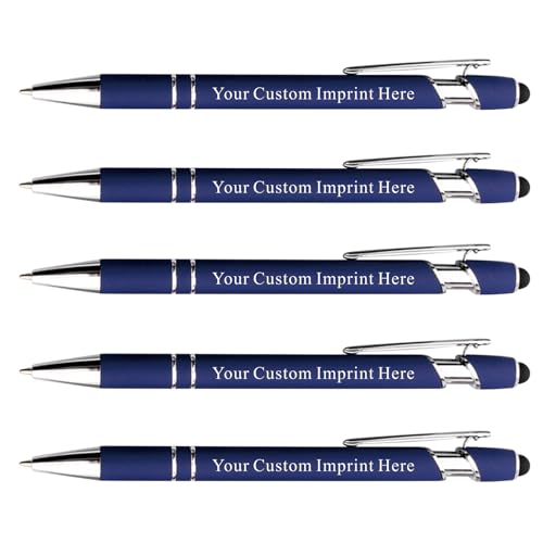 Schivity - Personalized Pens with Stylus - Custom Metallic Printed Name Pens with Black Ink - Business Advertising- Imprinted with Logo or Message (100 Count (Pack of 1), Blue)