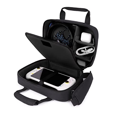 USA Gear Carrying Case Compatible with Logitech G Cloud, ASUS ROG Ally, PS5 Portal, Lenovo Legion Go & More - Protective Shoulder Bag Fits Headsets, Portable Console, AC Adapter, Dock Station - Black