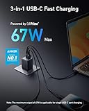 Anker Prime 67W USB C Charger, Anker GaN 3-Port Compact Fast PPS Wall Charger, For MacBook Pro/Air, Pixelbook, iPad Pro, iPhone 15/14/Pro, Galaxy S23/S22, Note20, Pixel, Apple Watch