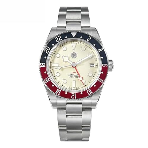 San Martin Watches for Men - SN0109G V2 NH34 Movement Automatic Dive Watches 39mm Mens Watch 10Bar Waterproof Sapphire Crystal BGW-9 Luminous Mechanical Watches (White/Dark Blue Red)