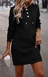 PRETTYGARDEN Long Sleeve Hoodies Dress 2024 Fall Trendy Texture Sweatshirts Outfits Button Hooded Winter Dresses with Pockets (Black,M)