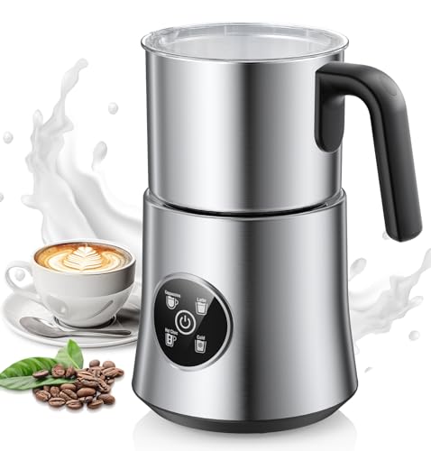 Milk Frother, 4 in 1 Milk Frother and Steamer, Automatic Warm and Cold Foam Maker, Hot Chocolate Maker, Electric Frother for Coffee, Cappuccino, Latte, Choc, BPA Free, Silver