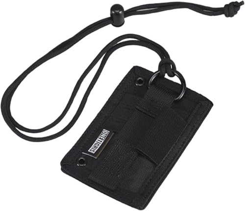 OneTigris Tactical ID Card Holder Hook & Loop Patch Badge Holder Neck Lanyard Key Ring and Credit Card Organizer (Black)