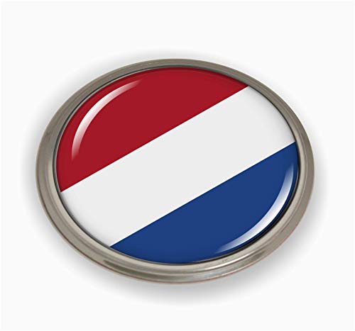 Flag of Netherlands | 3D Domed CAR Emblem Badge Sticker Semi-Flexible Aluminum Round Bezel