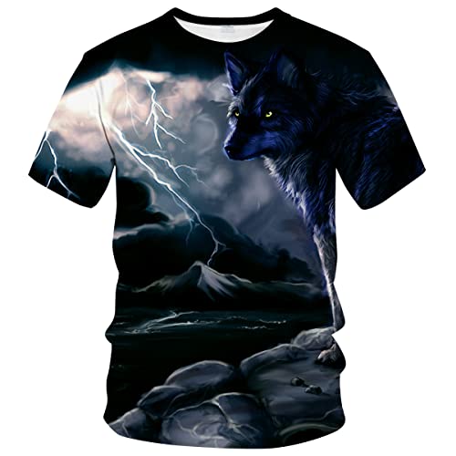 Unisex 3D Printed Short Sleeve Wolf T-Shirt Fashion Crew Neck T-Shirts,Multicolor2,XL