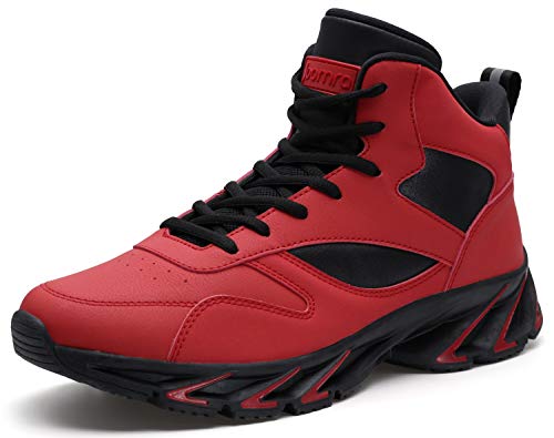 Joomra Boys Tennis Shoes High Top Travel Leather School College Mid Basketball Autumn Young Man Athletic Running Walking Sneakers Red Size 6