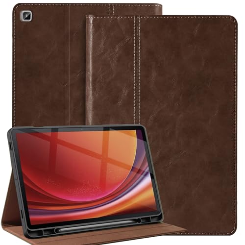 Gexmil Genuine Leather Case for Samsung Galaxy Tab S6 Lite 10.4 Inch with Pencil Holder,Shockproof Protective Adjustable Kickstand Smart Premium Folio Flip Tablet Cover, Dark Brown