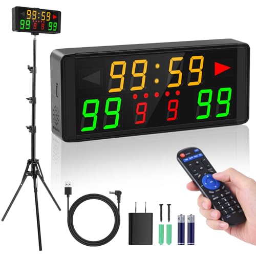 Samshow LED Electronic Digital Scoreboard Score Keeper with Remote & Tripod, Basketball Scoreboard with Shot Clock & Timer & 12/24h Real Time for Football/Corn Hole/ping Pong/Table Tennis