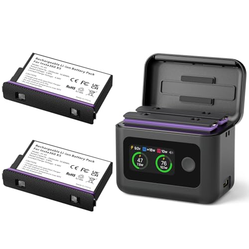 Insta 360 X5 Batteries(2 Packs) with Fast Charge Hub 27W Dual Fast Charging Case w/LCD Display, Intelligent Two Way Charger Hub for Insta360 X5,Shows Battery SOC