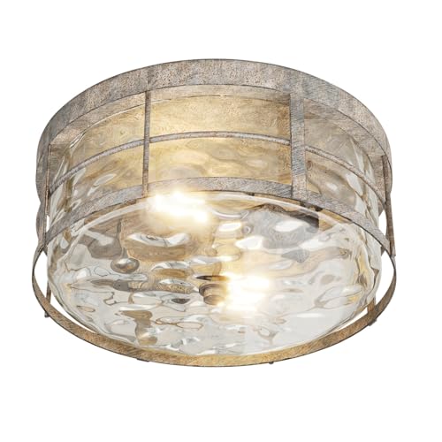 Aiwen 12.99 in 2-Light Industrial Flush Mount Ceiling Light Rusty Iron Color Close to Ceiling Light with Glass Shade Rustic Round Ceiling Lighting for Bedroom Hallway Staircase E26