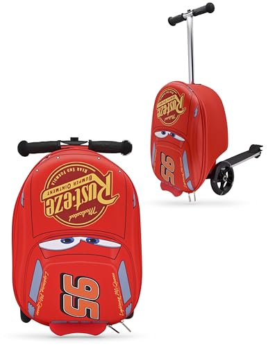 Disney Cars Lightning McQueen 18" Scooter Luggage for Boys, Girls, Unisex | Cars Kids Luggage with Wheels | Lightning McQueen Carry On Ride On Suitcase for Kids