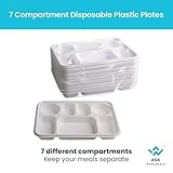 ASK WHOLESALE 7 Compartment Disposable Plastic Plates,12 Inches, Pack of 100 - Perfect Portion Control, Durable Lightweight Construction, Versatile for Appetizers, Main Courses, and Side Dishes