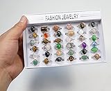 RICHRAIN Bulk Wholesale Crystals Rings Stone Natural Mixed 36 Pieces Lot Anillo al por mayor (Gold Mixed,36 Pieces Box)