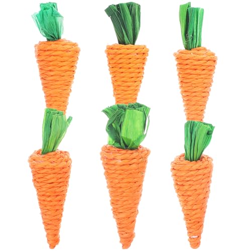 SEWOART 6Pcs Woven Carrot Chew Toys for Hamsters and Bunnies Molar Plaything for Pets Fun and Natural Chewing Supplies