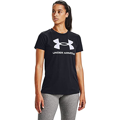 Under Armour Womens Live Sportstyle Graphic Short Sleeve Crew Neck T-Shirt , Black (001)/White , Small