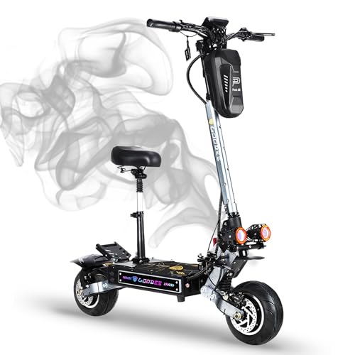 GooBee ZO01 Pro Electric Scooter 6000w Dual Motor Up to 58MPH, 60Miles Long Range Dual Hydrualic Disc Brake & Suspensions & Steer Damper, 10" Fat Tire Sport City Electric Scooter with Seat for Adults