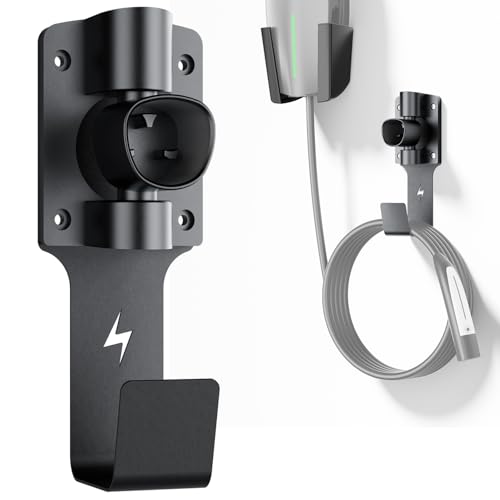 FOCSPROD for Tesla Charger Holder, with 180° Rotation Nozzle Dock, Metal J-Hook for Tesla Model 3/Y/X/S Charger Cable Car Accessories Wall Connector Organizer Extra with Mobile Connector Holder