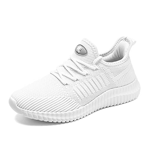 SK·TRIP Women's Walking Shoes Lightweight Breathable Flying Woven Mesh Upper Casual Jogging Shoes Ladies Tennis Shoes Workout Footwear Non-Slip Gym Sneakers for Women White, US6