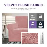 ZNSAYOTX Luxury Velvet Chair Slipcovers with Arm 2 Piece Stretch Chair Covers for Living Room Thick Soft Armchair Slipcover Anti Slip Pet Friendly Furniture Protector (Rose),30"-47"(1 Cushion)