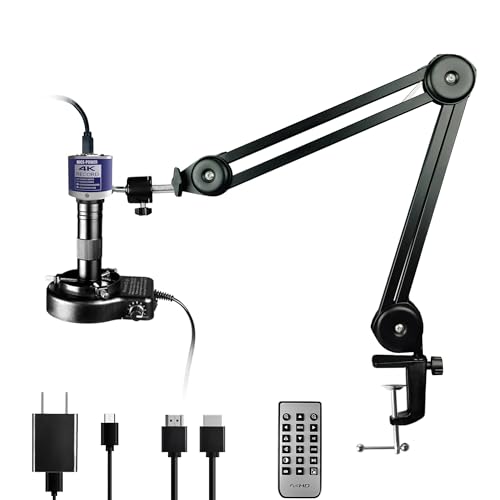 NICE-POWER Digital Microscope, 48MP 4K 1080P HDMI Type-C/USB Industrial Video Microscopes Camera, 150X Zoom C-Mount Lens, Foldable Stand, LED Ring Light, Soldering Microscope for Electronics Repair