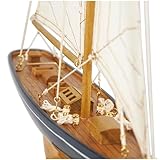 Deco 79 Wood Sail Boat Decorative Sculpture Home Decor Statue with Beige and Navy Accents and Lifelike Rigging, Accent Figurine 17" x 4" x 21", Brown