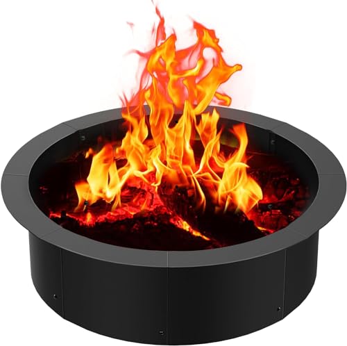 Poolergetic 36 inch Inner Fire Pit Ring, 40 inch Outer Large Round Steel Fire Pit Insert Metal Fire Ring Liner Rim Heavy Duty for Outdoor