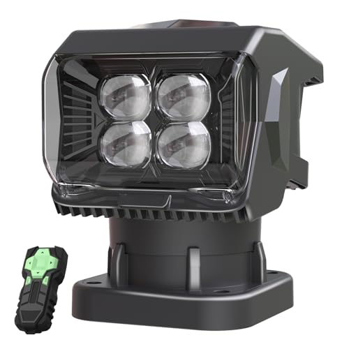 BORDAN Remote Control LED Spotlight for Trucks, 50W Outdoor Searchlight, 360°Rotating Automatic Search Lights for Offroad Pickup Boat, Go Outdoor Spot Lights 12V/24V (5 Strong Magnets Built-in)