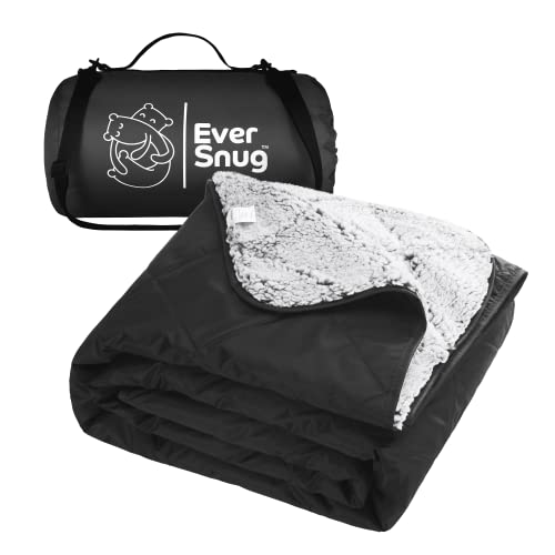 EverSnug Sherpa Waterproof Camping Blanket - Extra Thick and Warm, Large Sherpa Fleece Outdoor Blanket for Camping, Picnics, Beaches, Stadiums, Pets - Washable and Windproof for Cold Weather (Black)