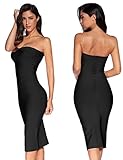 meilun Women's Rayon Strapless Bandage Bodycon Midi Party Cocktail Evening Pencil Dress Black Small