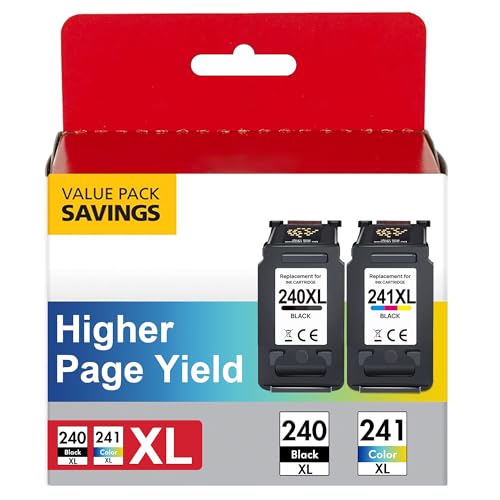 TECKKIN PG-240XL/CL-241XL Ink Cartridges Replacement for Canon 240XL 241XL Combo Pack 240 241 Printer Ink for PIXMA MG3620 MG3600 TS5120 TS5100 MG3220 MG3520 MG2120 MX472 (1 Black, 1 Tri-Color)