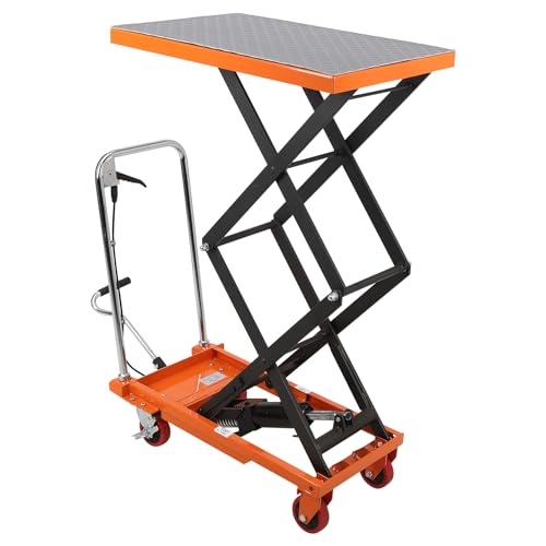 JustSmart Double Scissor Hydraulic Lift Table Cart 770 LBS Capacity 59" Height, Manual Elevating Cart for Material Handling and Transportation with 4 Wheels and Non-Slip Pad, Orange