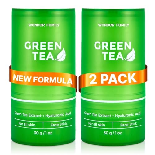 WONDER FAMILY 2-in-1 Green Tea Mask Stick - Blackhead Remover Mask & Hyaluronic Acid Moisturizer - Facial Deep Pore Cleanser - Face Masks for Skincare (2-pack)