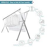 JAUREE 95 Inches Clothes Drying Rack Clothing Folding Indoor Outdoor, Heavy Duty Stainless Steel Laundry Drying Rack, Foldable Portable Garment Rack with 20 Windproof Hooks