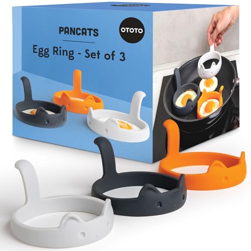 OTOTO PanCats Egg Ring Set of 3 - Silicone Egg Rings for Frying Eggs, Non Stick Fried Egg Cooker Ring, Cat Gifts for Cat Lovers, Cute Funny Kitchen Accessories Gadgets (Multicolor)