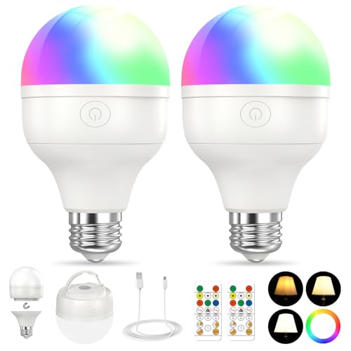 MUIUTA USB Rechargeable LED Bulb with Remote Control, E26/E27 16 RGB Colors, 3 Brightness Levels 320 lumens 4.5W for Non-Hardwired Cabinet Light Vanty Light