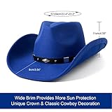 Lanzom Women Men Classic Felt Wide Brim Western Cowboy Cowgirl Hat with Belt Buckle(Royal Blue, Medium)