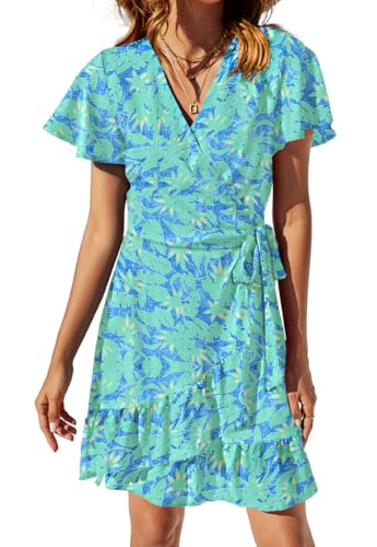 Outfits for Women Clothes Green Floral Hawaiian Vestidos Casuales para Mujer Dresses Halter Sexy Tropical Luau Sundress Vacation Summer Beach Dress